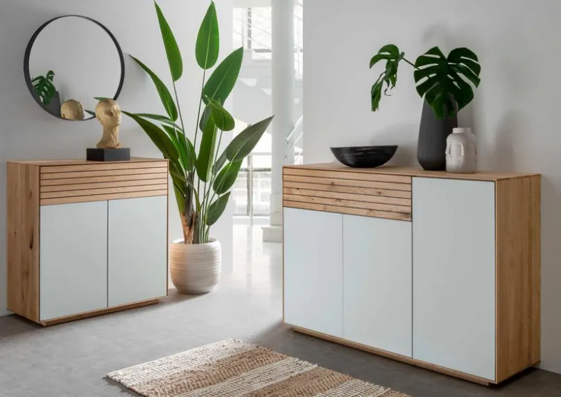 Kommoden|Gradel Sideboard Riva Eiche / Weißglas