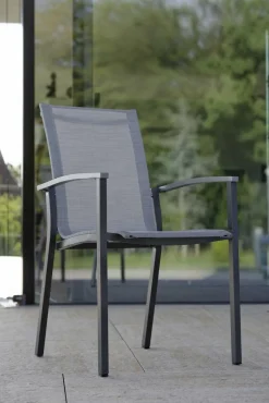 Balkonstühle|Gartenstühle|Stern Stapelstuhl Evoee, Textilen/Alu Silber