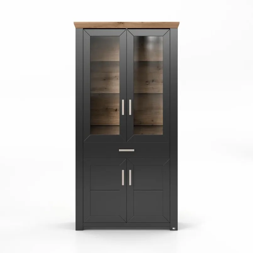 set one by Musterring Vitrinen|Vitrinen-Vitrine York Graphit / Eiche