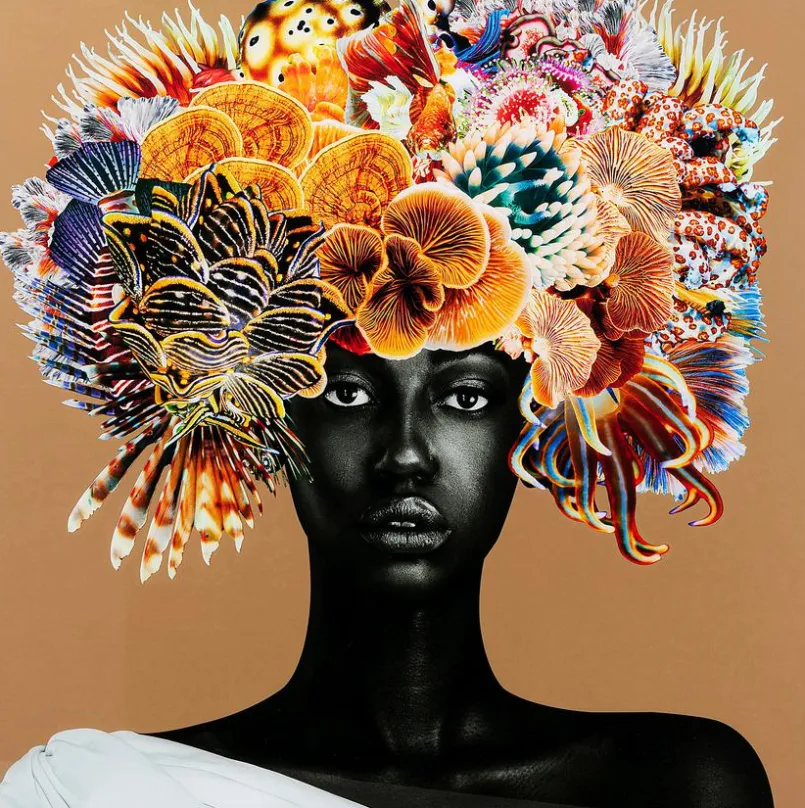 Bilder Mit Rahmen|Bilder Nach Themen|KARE DESIGN Wandbild 120 x 120 cm Flower Hair 55422 Bunt