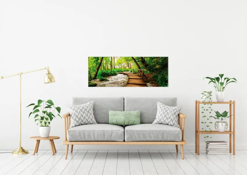 Wandbild 30 x 80 cm Footbridge in the forest<EUROART New