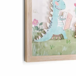 Bilder Mit Rahmen|Bilder Nach Themen| Wandbild 32,6 x 32,6 cm Kaktus mit Dino I Grün