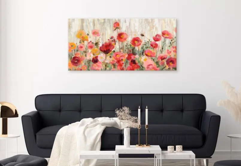 EUROART Bilder Ohne Rahmen-Wandbild 55 x 115 cm Sprinkled Flowers I Rot