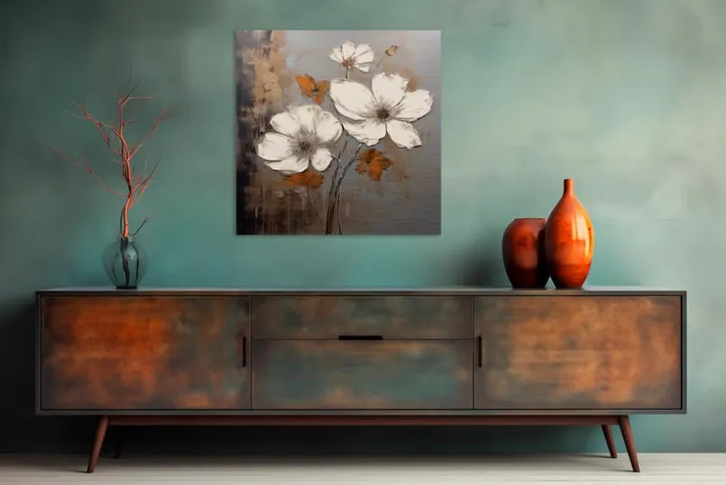 Bilder Ohne Rahmen|EUROART Wandbild 50 x 50 cm White Flowers On Silver IV Gold
