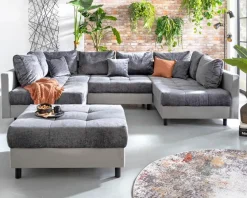 BOOOM Sofas & Couches-Wohnlandschaft mit Hocker Antonia Anthrazit