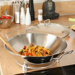 Töpfe|Fissler Wok mit Glasdeckel Kunming Ø 36 cm Silber